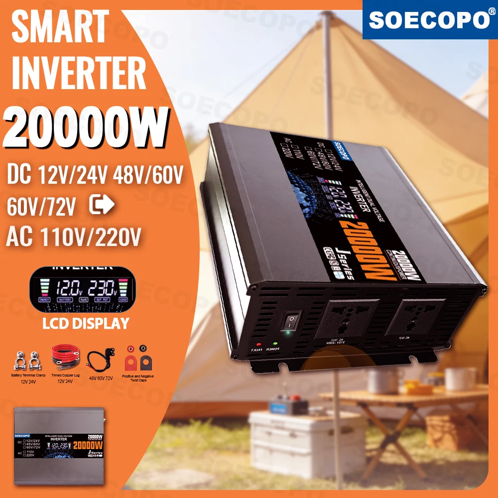 

20000W-30000W Smart Inverter DC 12V/24V 48V/60V 60V/72V to AC 220V 50Hz Car Voltage Converter Power Transformer for Solar Home