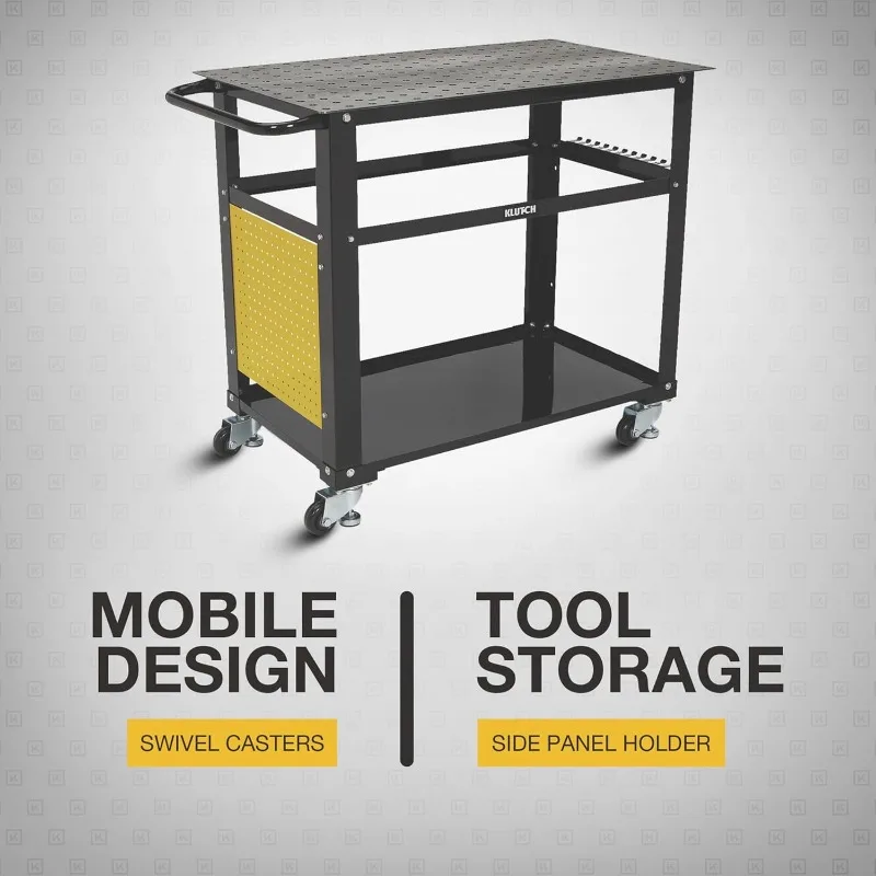 Klutch Mobile Welding Table, Welding Tools Metal Fit-Up Kit With Firm Grip Handle And Heavy-Duty Swivel Casters, Welding