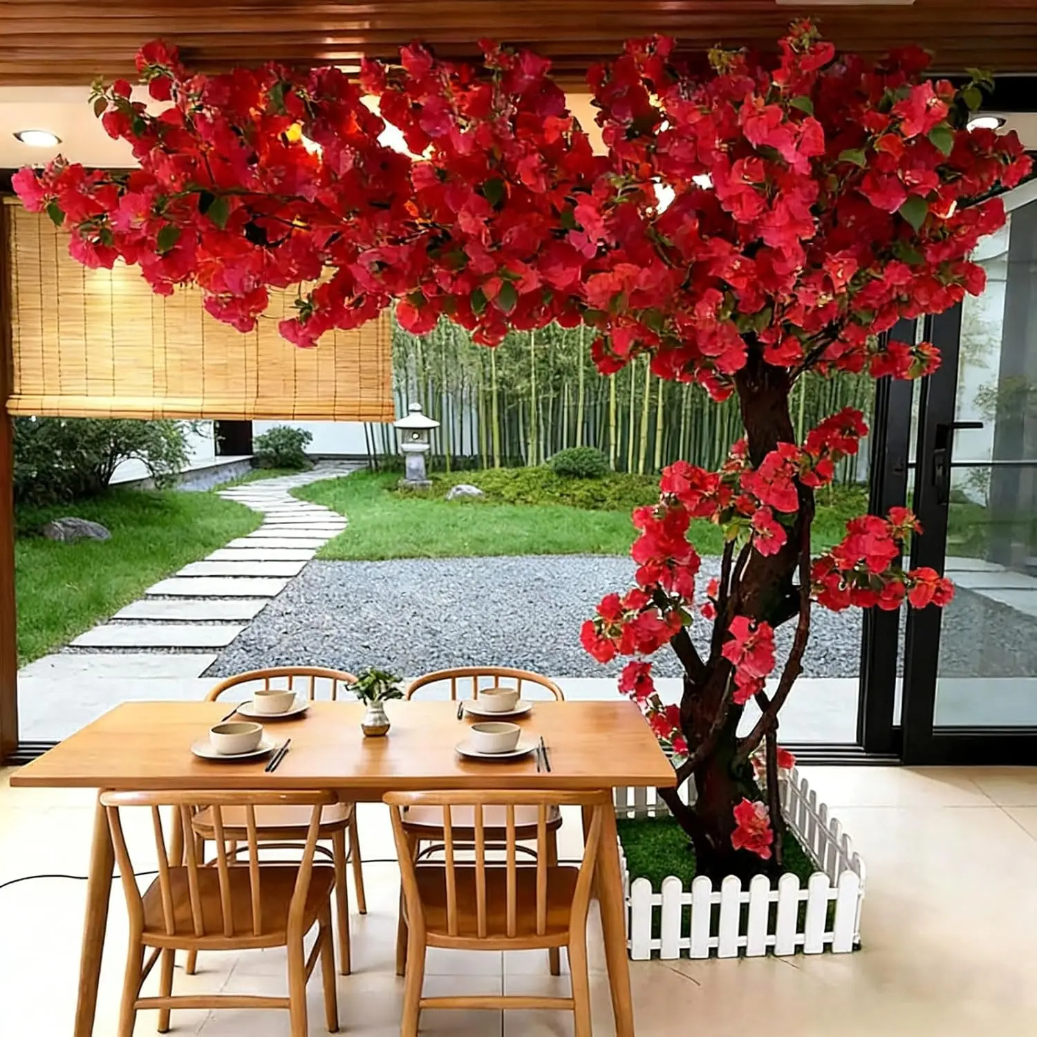 

Lifelike Red Cherry Blossom Tree Faux Artificial Tall Rose Tree for Indoor Outdoor Decor Grande Wedding Party Home Decor