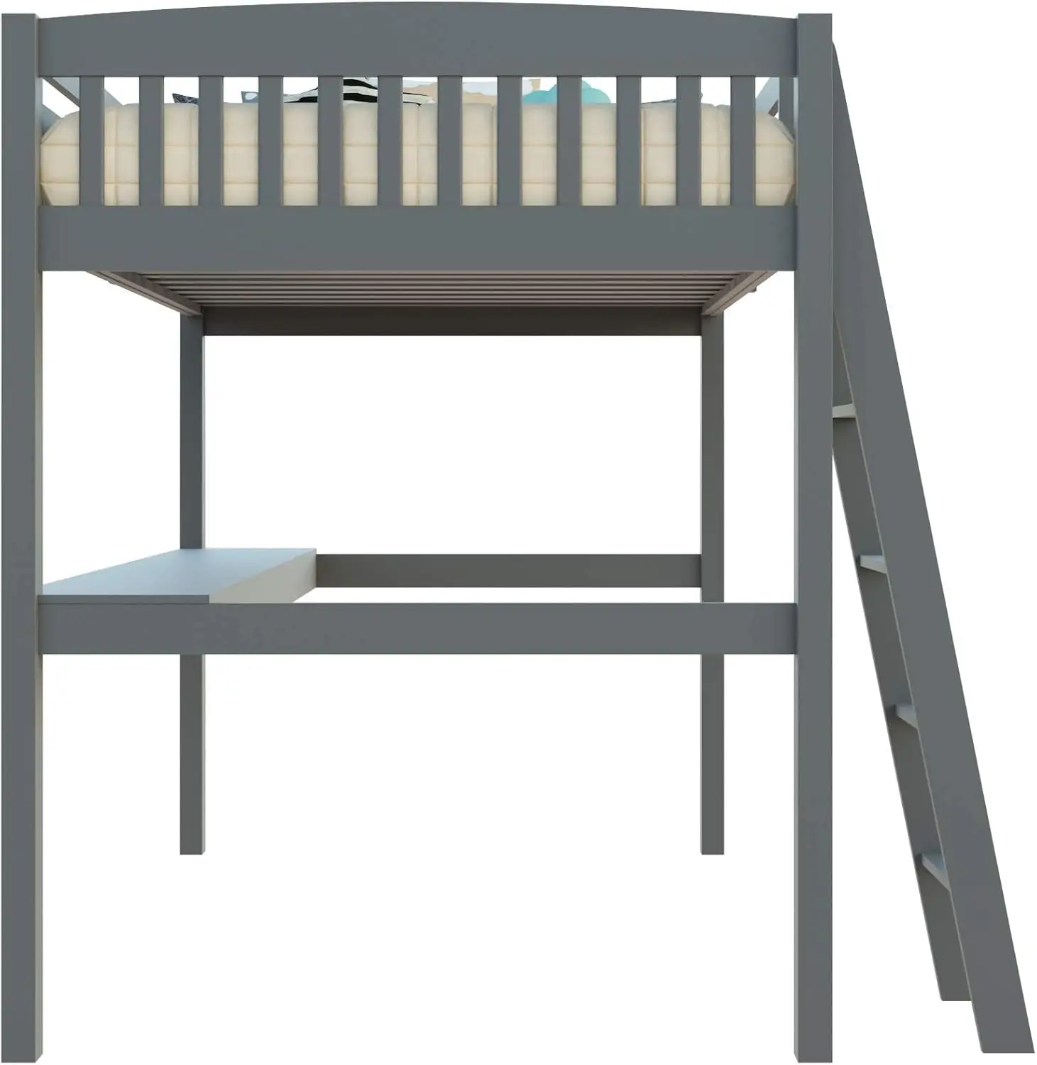 Everest Grey High Loft Bed with Desk and Storage, Heavy Duty Solid Wood Full Size Loft Bed Frame with Stairs for Kids and Toddle