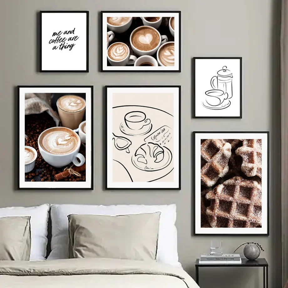 Vintage Fashion Conch Latte Coffee Girl Lines Cookie Wall Art Canvas Painting Posters and Prints Picture for Living Room Deco