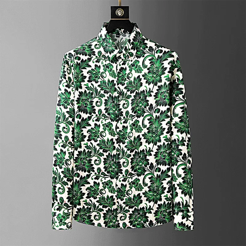 

Men Clothing Autumn Floral Shirt for Men Loose Long Sleeve Casual Shirts High Quality Street Wear Social Vacation Hawaiian Shirt