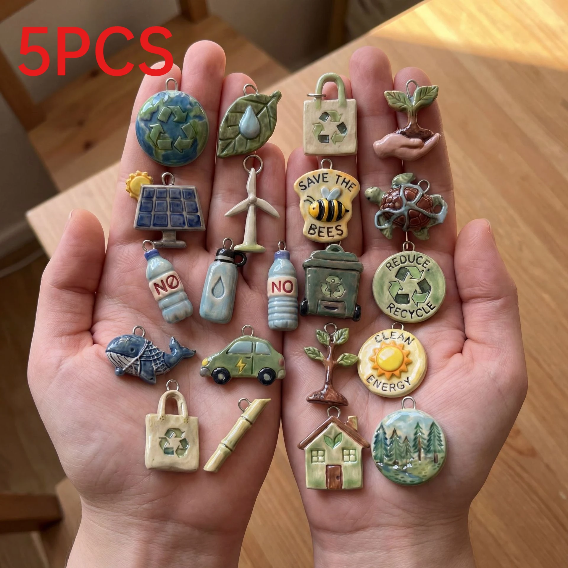 5Pcs Aesthetic Vintage Environmental Charms Earth Leaf Water Bottle Whale Tree Enamel Pendants DIY Necklace Accessories
