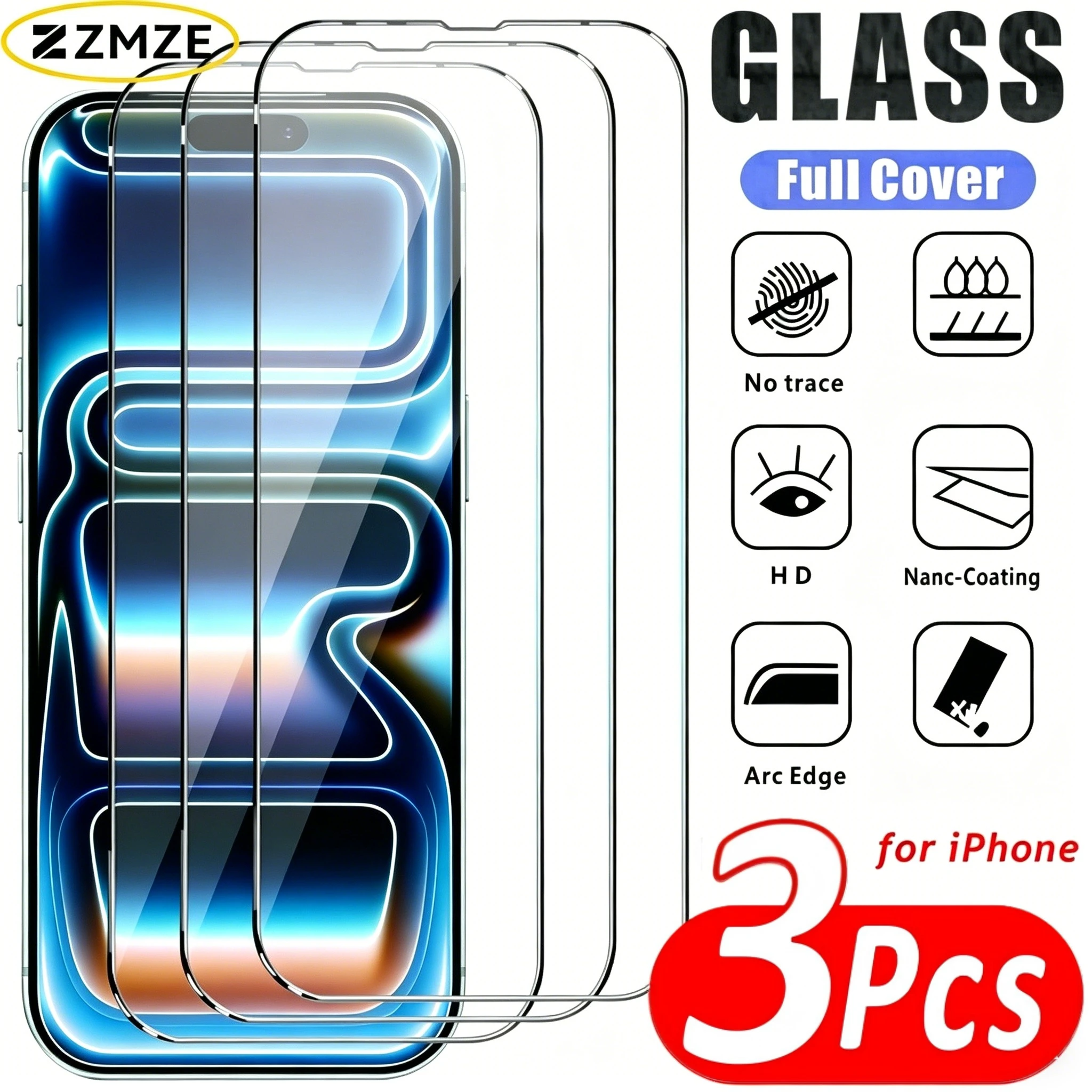 

Комплект из 3 защитных стекол для iPhone 17, 16, 15 Pro Max, Air 17e, 16e, а также для iPhone 14, 13, 12, 11 Pro, 15, 14 Plus — ультрапрозрачное закаленное стекло