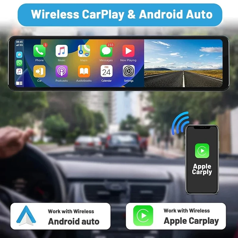 4K Car DVR Wireless Carplay Android Aut 10/12 inch Dash Cam for Car DVR Video Recorder Rear View Mirror Camera Wifi GPS DashCam