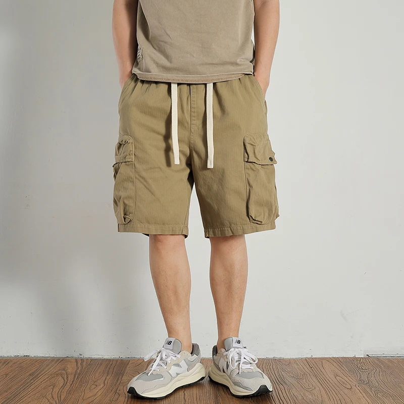 

Cotton Workwear orts Men's Vintage Feel Fibone Pattern Woven Waed Multi ket Loose Five Inch mid Waist orts