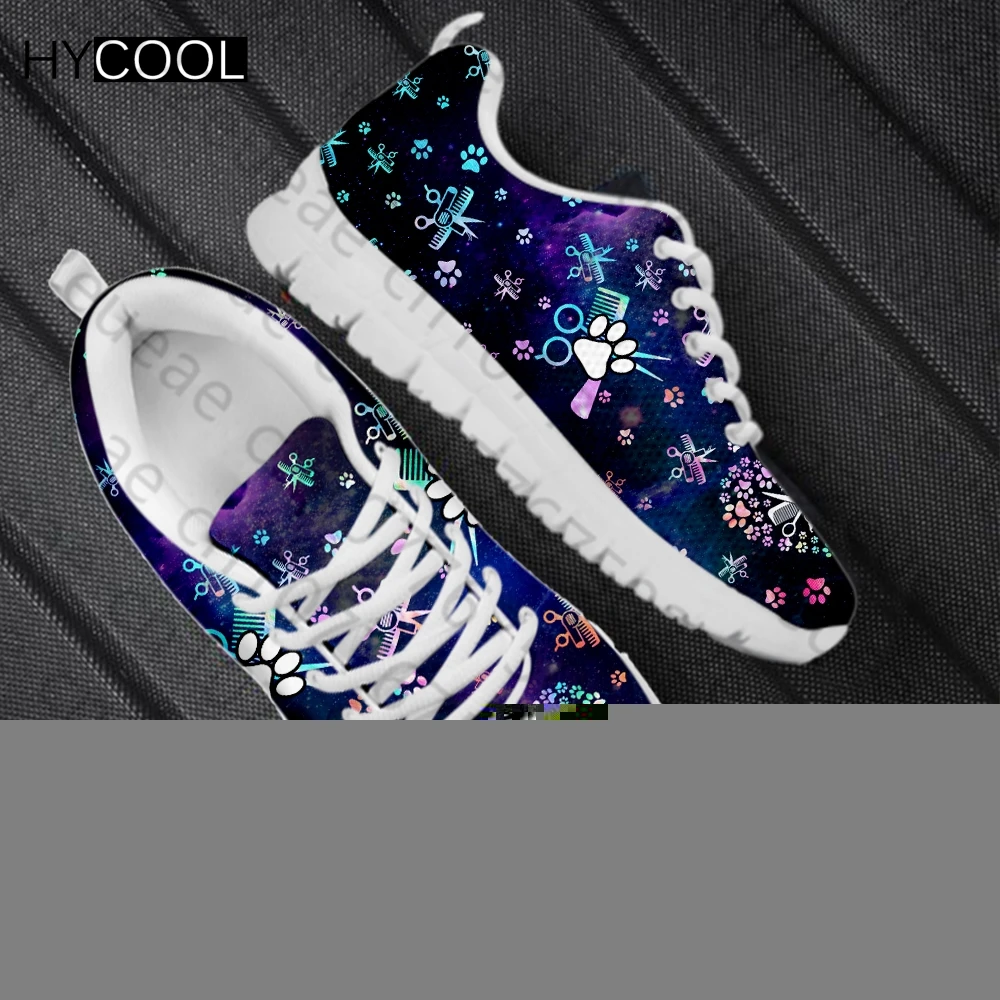 HYCOOL High Quality Women Platform Shoes Dog Groomer Paw Pattern Heart Galaxy Design Breathable Mesh Tenis Ladies Sneakers