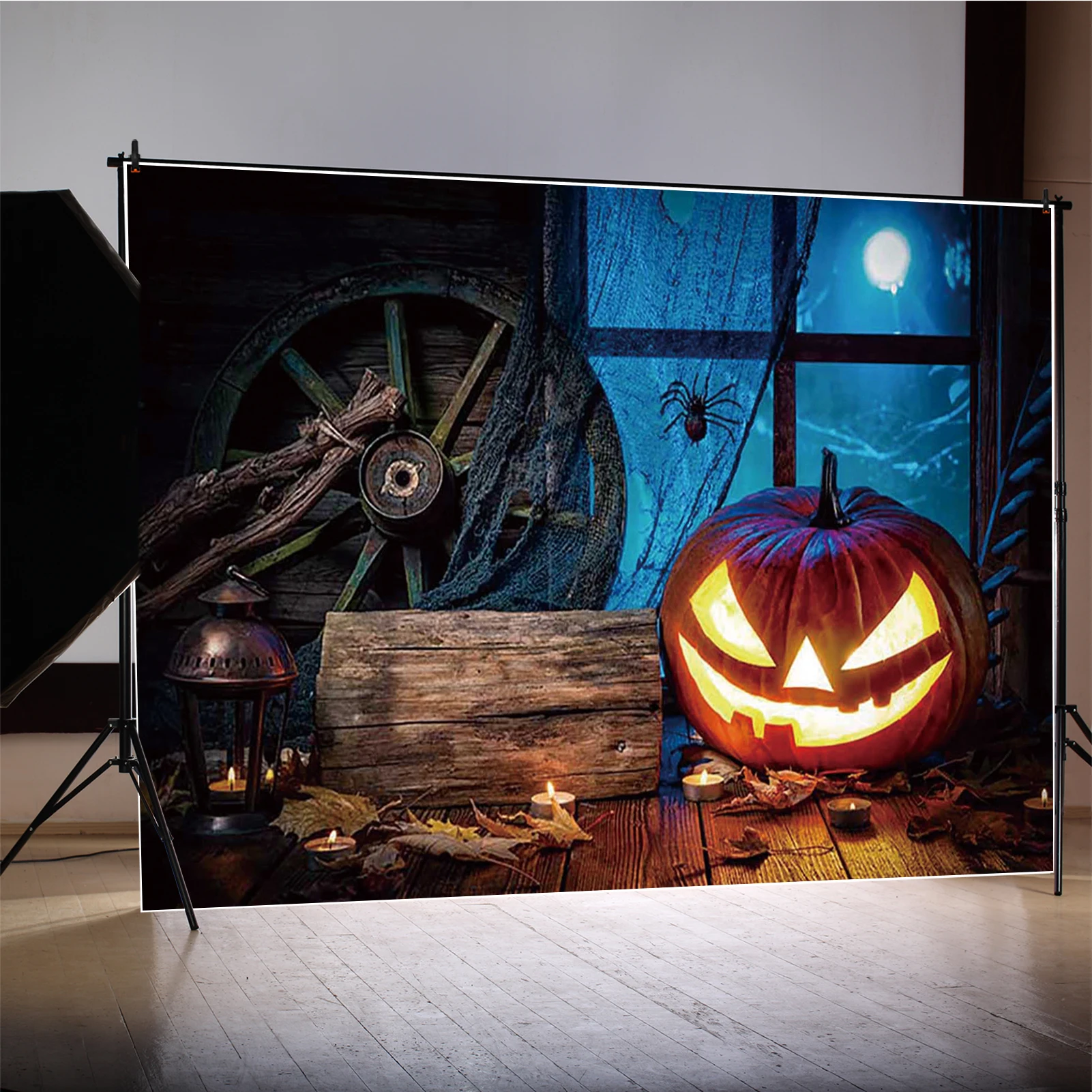 MOON.QG Latar Belakang Fotografi Dekorasi Halloween Latar Belakang Tenda Kabin Malam untuk Foto Alat Peraga Pemotretan Stan Foto Ulang Tahun