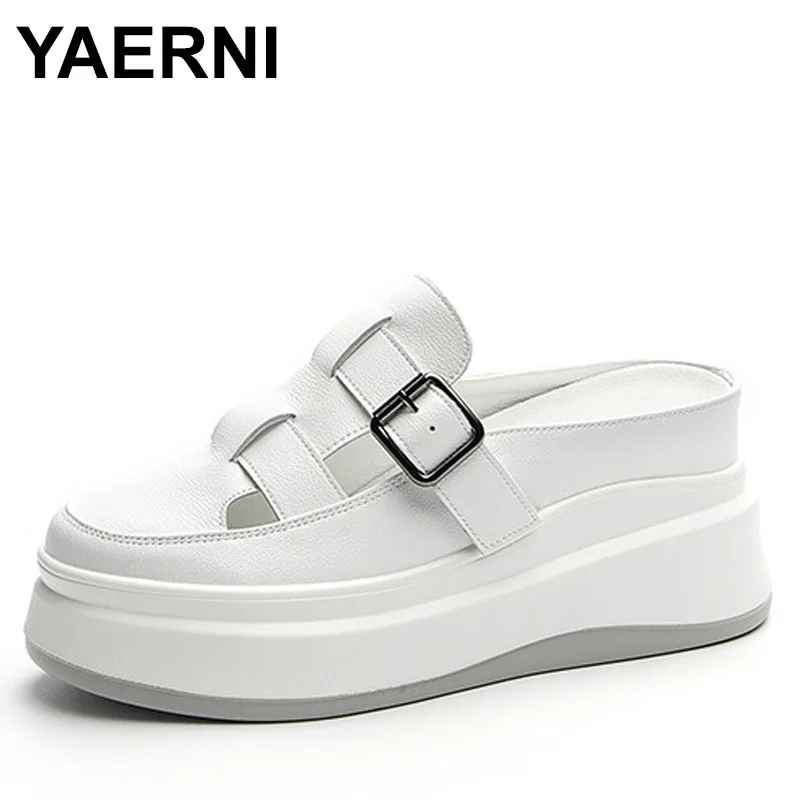 

New Platform Wedge Casual Cow Genuine Leather Breathable Summer Comfy Shoes Chunky Slippers High Brand Fashion Shoes