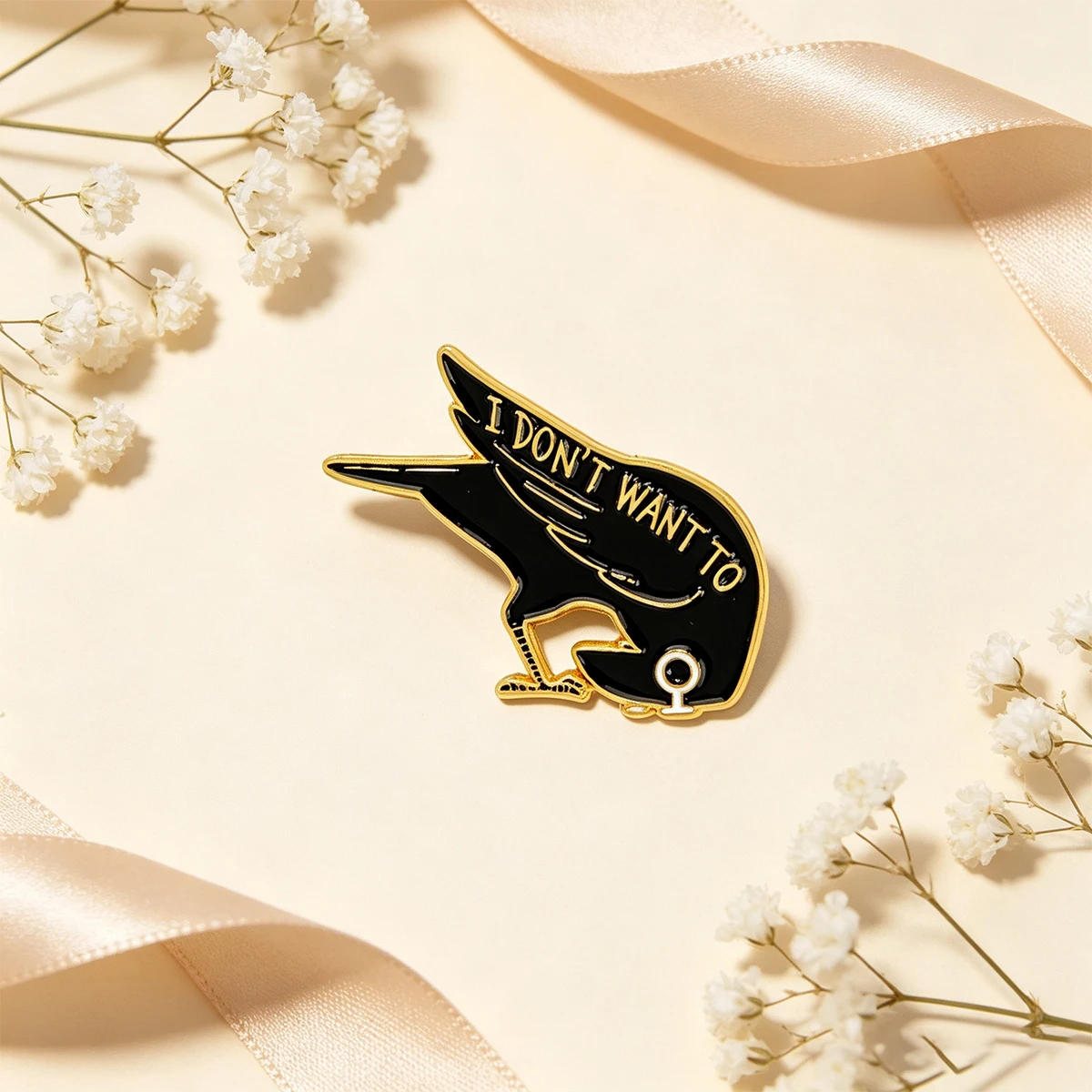 I DON'T WANT TO Enamel Pin Crow Brooch Pines Lapel Pins Badge on Backpack Clothing Accessories Punk Jewelry Friends Gifts