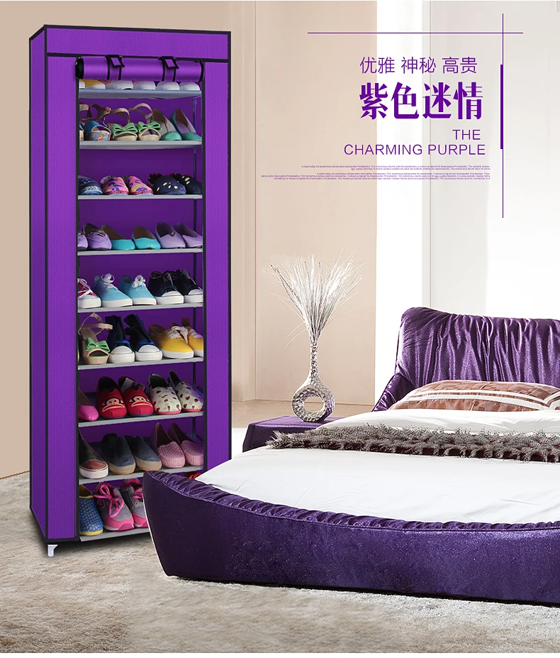 

Fashionable Room-saving 9 Lattices Non-woven Fabric Shoe Rack Purple Living Room Furniture