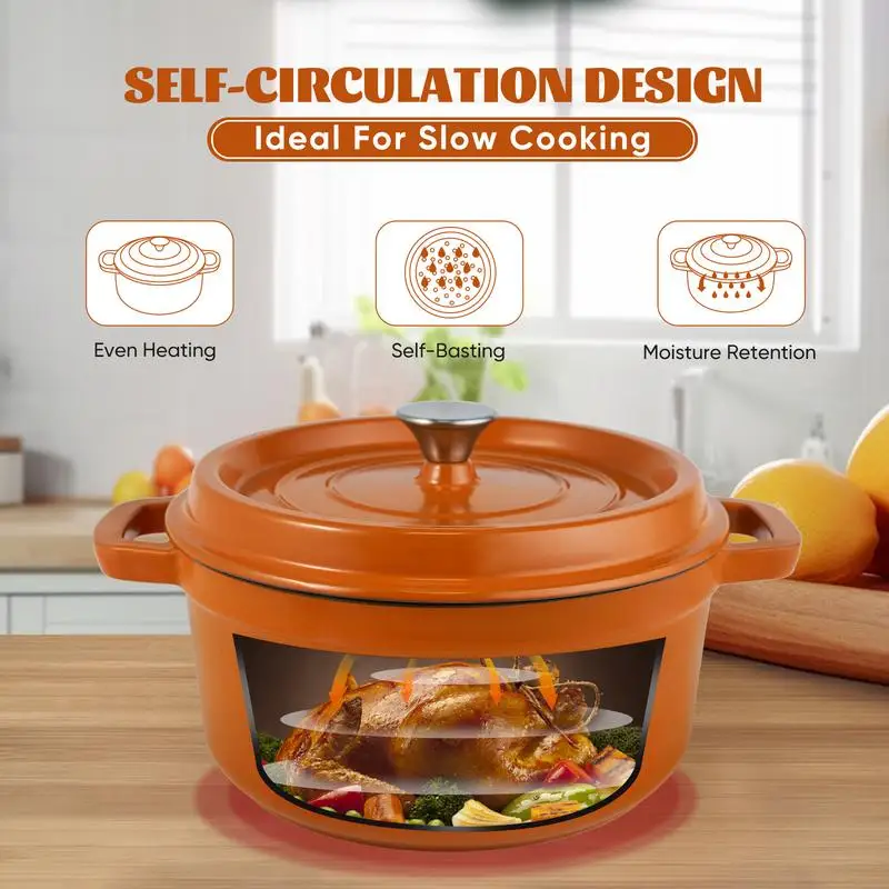 6.5 Quart Cast Iron Dutch Oven with Lid, Enameled Cookware for Baking and Cooking, Non-stick Design, Dual Handles, Perfect for