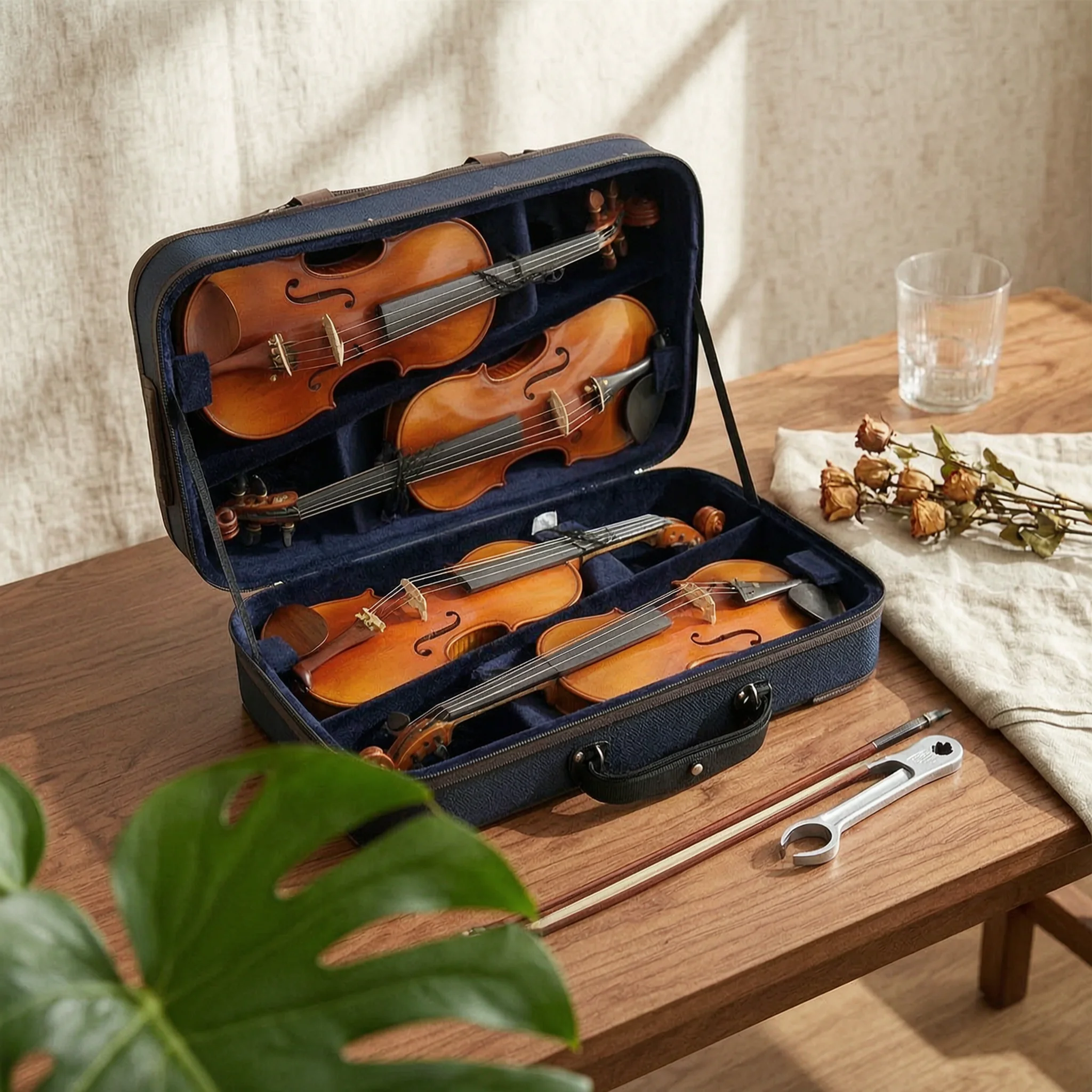Four-Instrument Violin Case Professional Multiple Violin Case Soft Portable for Violinists, Rehearsals, Music Lessons