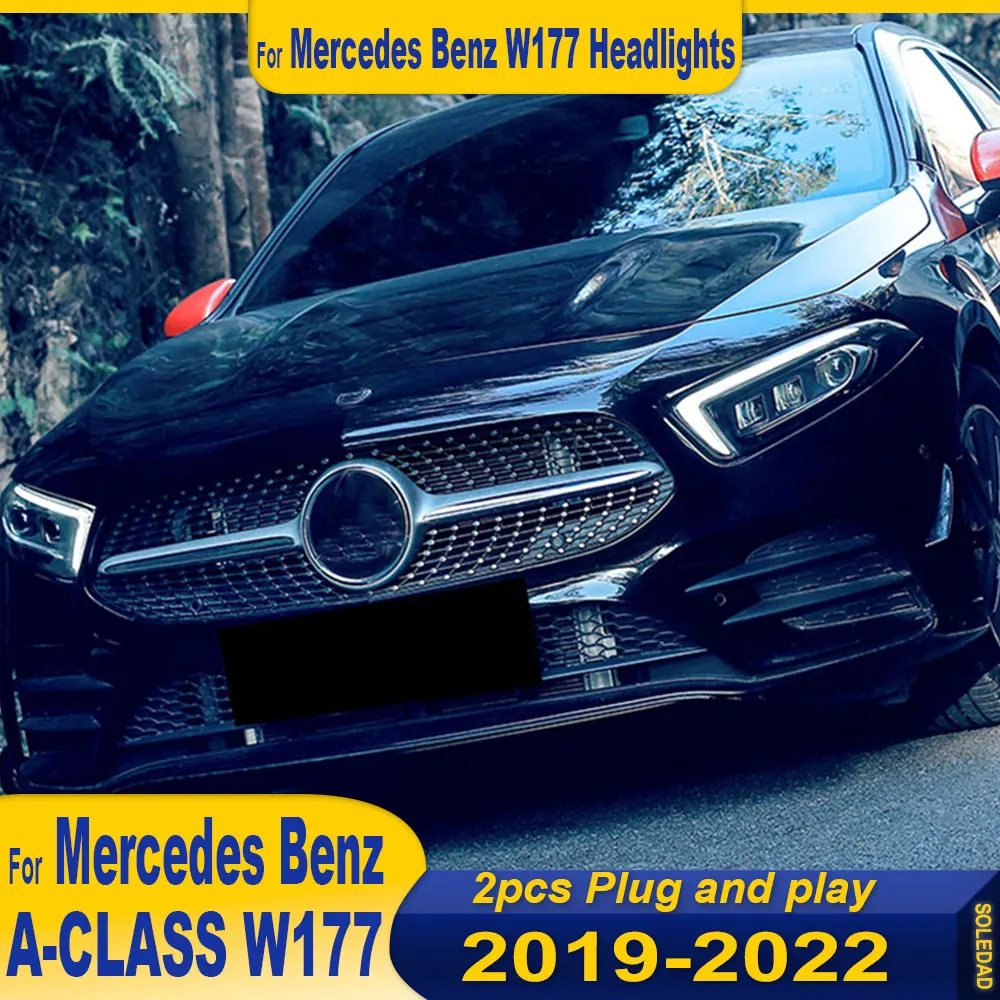 

Автомобильные фары для Mercedes Benz A CLASS W177 2018-2023, новый стиль, светодиодные DRL, динамическая сигнальная лампа, передняя фара в сборе