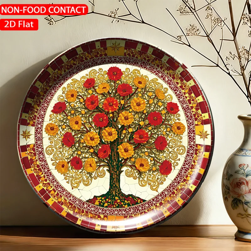 1pc FORJN Ceramic Decorative Plate - Round Wall Plate with Autumn Floral Tree Art, Suitable for Non-Food Contact Decoration,