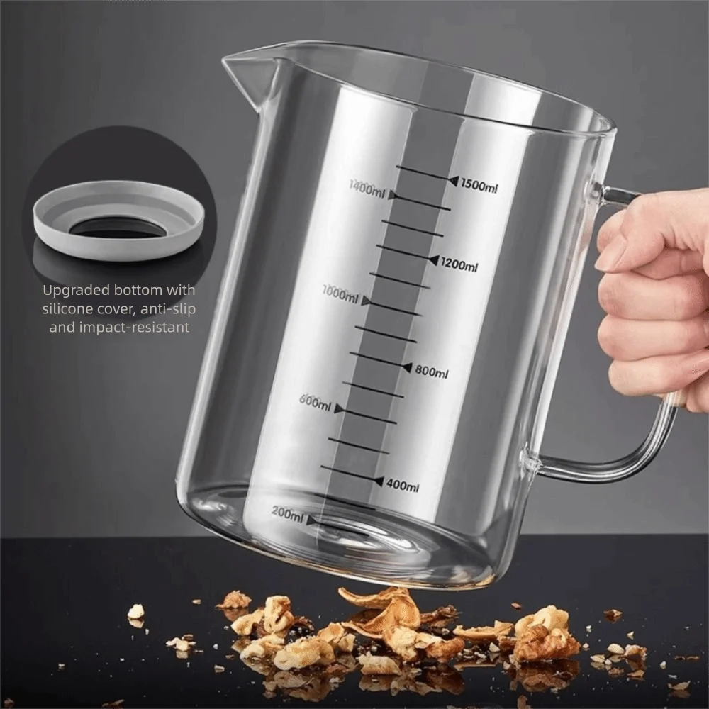 

1L/1.5L Capacity Glass Oil Filter Fine Mesh Heat-Resistant Oil Filter Container with Scale Household Grease Container Kitchen