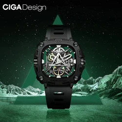 CIGA Design Skeleton Luminous Automatic Movement Watches 2024 Series X Eye Of Horus Fashion Male Black Mechanical Wrist Watch