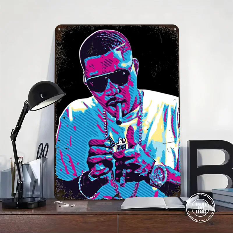 Nas America Rapper Personalized 3D Textured Metal Poster Wall Art Tinplate Sign for Room Decorations Man Cave Bathroom Decor