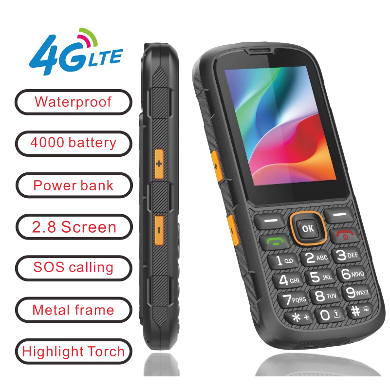EAOR 4G Feature Keypad Waterproof IP68 Volume side key 3000mAh power bank WiFi & WiFi hotspot SOS One Click Dialing phone