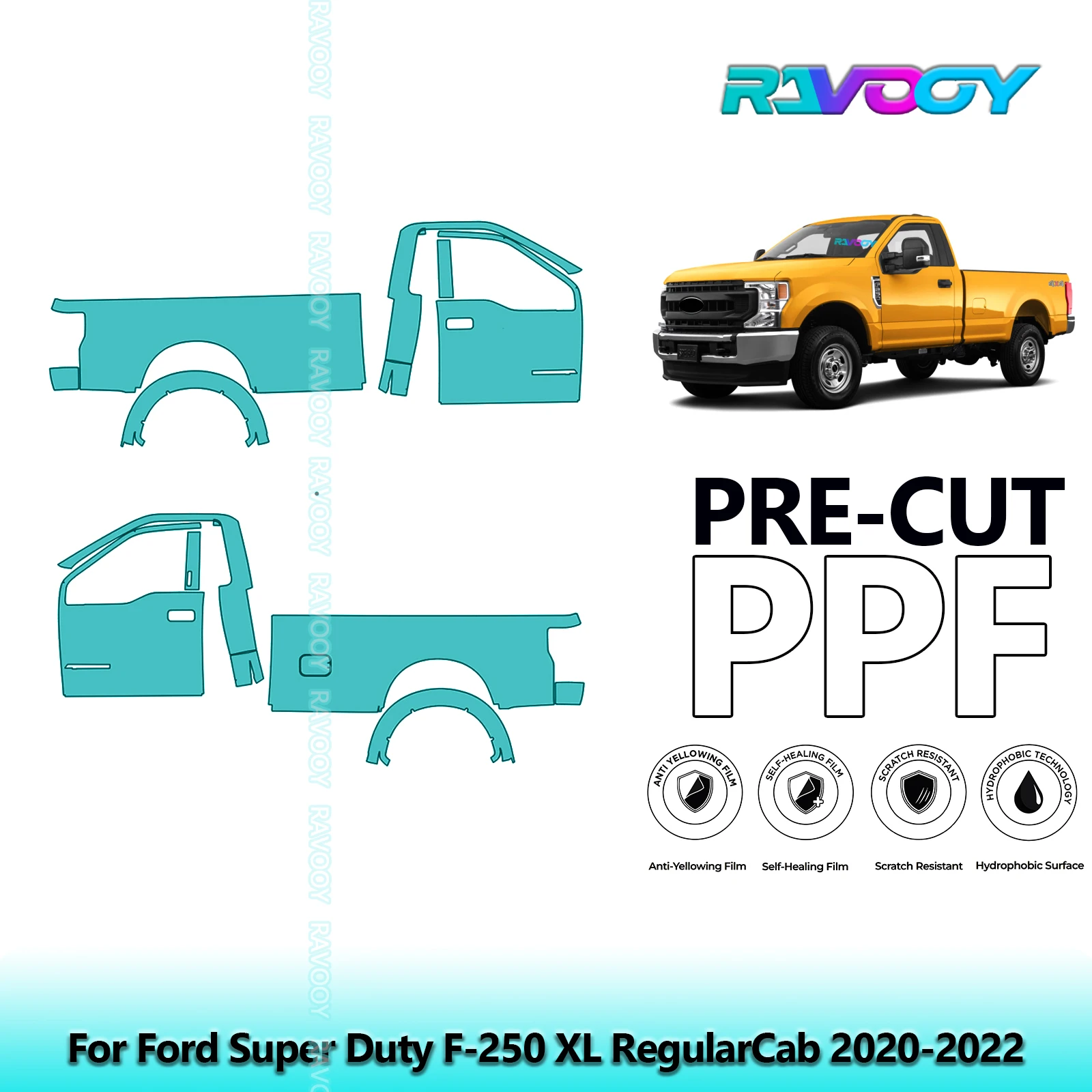 

For Ford Super Duty F-250 XL RegularCab 2020-2022 8.5mil Pre-Cut PPF Door & A/B Pillar Kit TPU Paint Protection Film Set