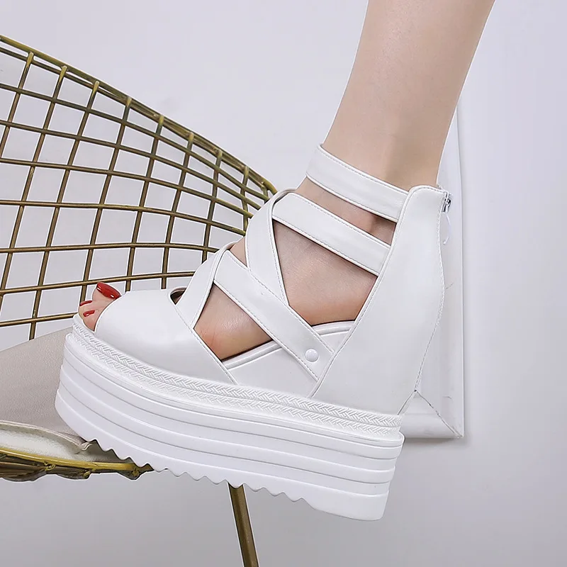 13CM Wedge Platform Sandals Women Spring Summer New Cross Strap High Heel Mules Thick Sole Open Toe Fashion Sexy Party Shoes