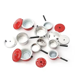 Dollhouse Miniature 1:12 Mini Pot Set Diy Doll House Kitchen Furniture Accessories Red Silver Soup Frying Milk Pan