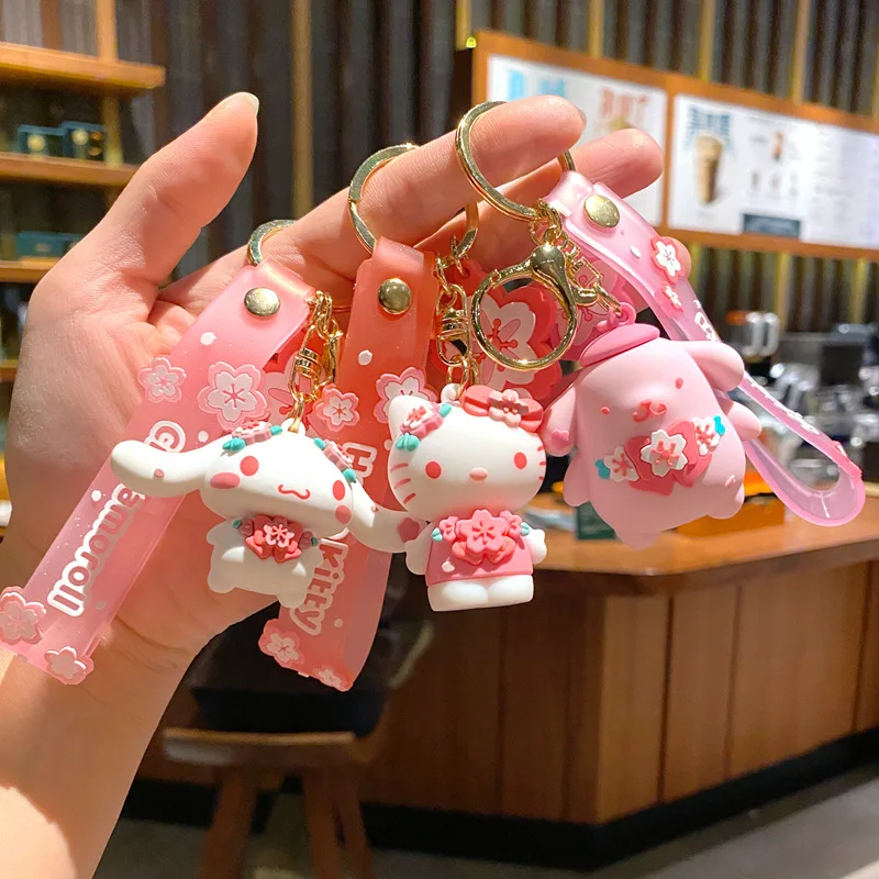 

Cute Hello Kitty Charm Keychain Wholesale Cartoon Suzuran Key Ring Couples Yu Gui Dog School Bag Pendant Dolls