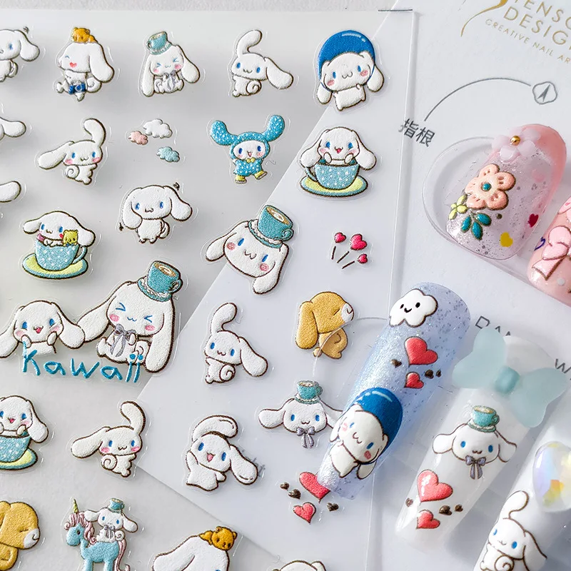 1PCS 5D Embossed Cartoon Sanrio Nail Stickers Press on Nails Anime Cinnamoroll Hello Kitty Stickers Nail Decoration Decals