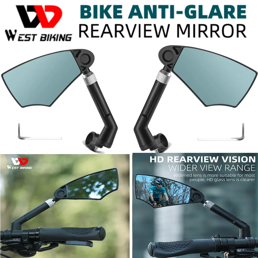 WEST BIKING Anti-Glare Bicycle Mirror Handlebar Rear View Mirror Wide Range Back Sight Reflect Mirror Scooter Bike Accessories