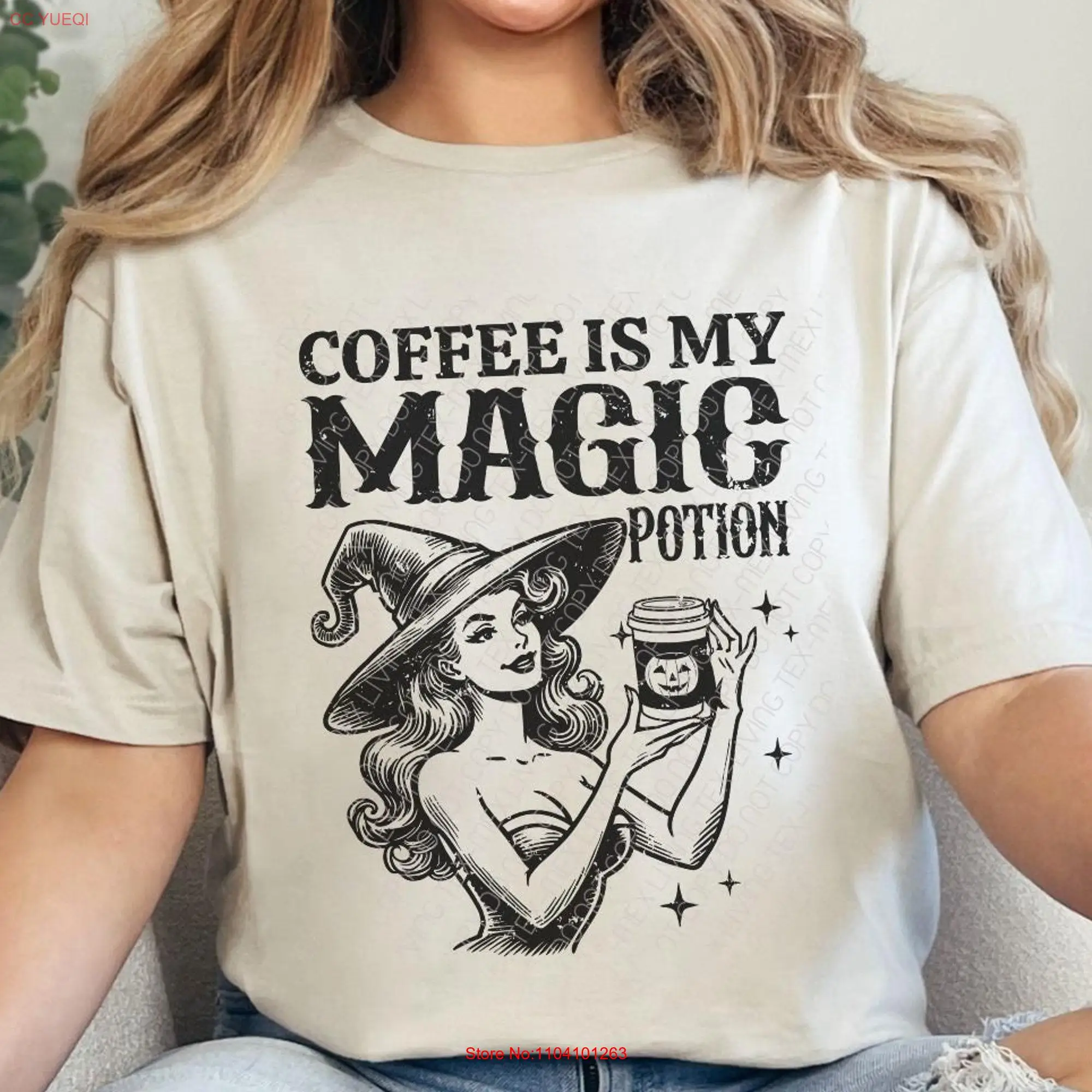 Coffee Magic Potion T Shirt Halloween Witchs Brew Witch Cute Spooky Hat long or short sleeves