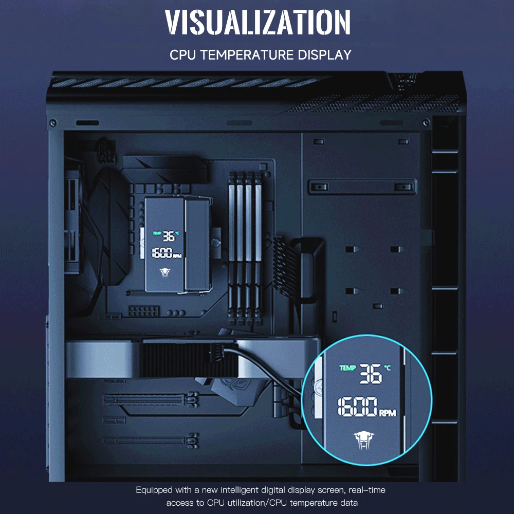 Jungle Leopard KF401-DGL Digital Display DIG Temperature CPU Heat Sink 4 Heat Pipe ARGB Fan Desktop Computer 1700/AM5