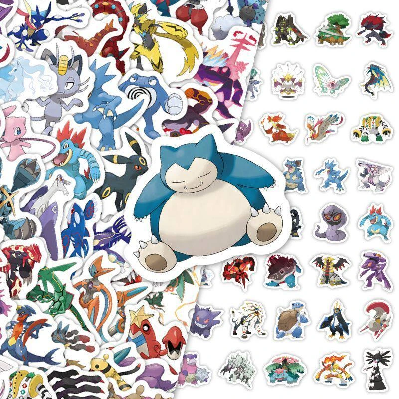 100 Stück Pokemon-Aufkleber, Wasserfeste Sticker für Wasserflaschen, Handyhüllen, Skateboards, Anime-Cartoon-Aufkleber für Kinder, Jugendliche und Erwachsene