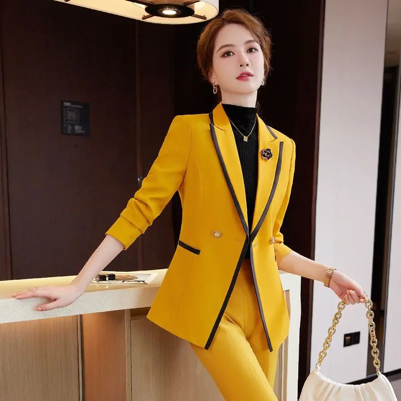 Yellow Autumn Suit Jacket for Women2023Fall/Winter Hot-Selling Suit Fashion Short Advanced Sense Professional Top