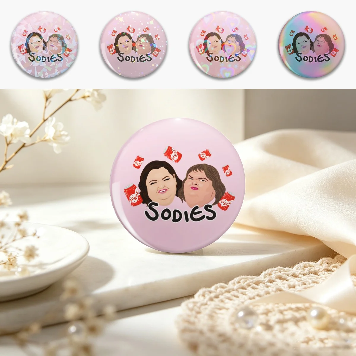 1000lb sisters - Sodies - Amy & Tammy Slaton Pin Holographic Star Heart Pin Brooches Laminated Button Fashion Accessory