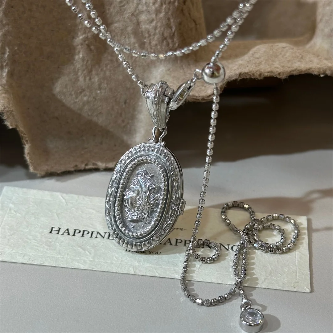 BOCAI  New S925 Sterling Silver Charms Pendants for Men Women Antique Queen‘s Sculpture Openable Charm Fine Choice Jewelry Gift