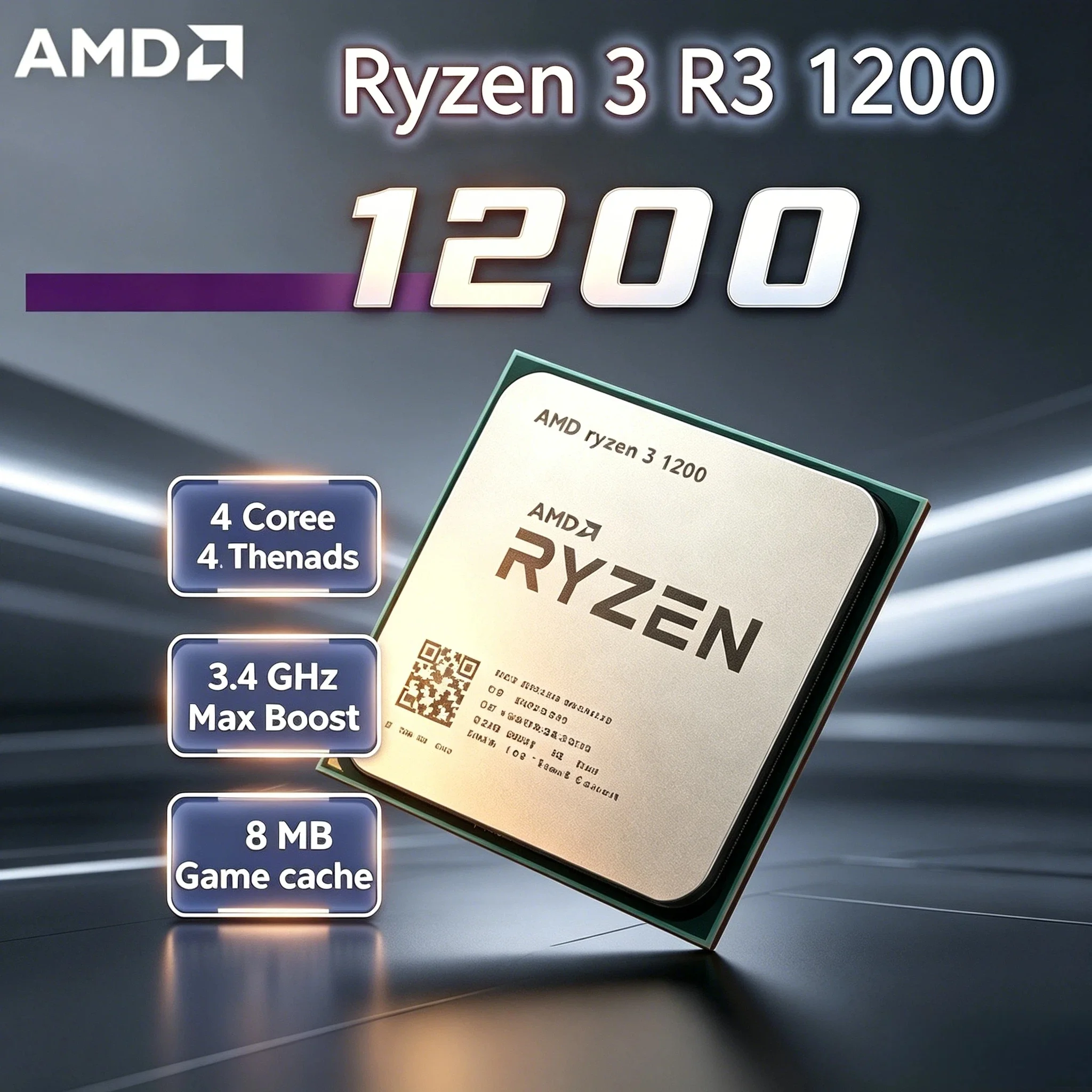

AMD Ryzen 3 1200 R3 1200 CPU 4 Core 4 Thread 3.4GHz Unlocked Desktop Processor Socket AM4 Gaming CPU Without Package Zenith Pro