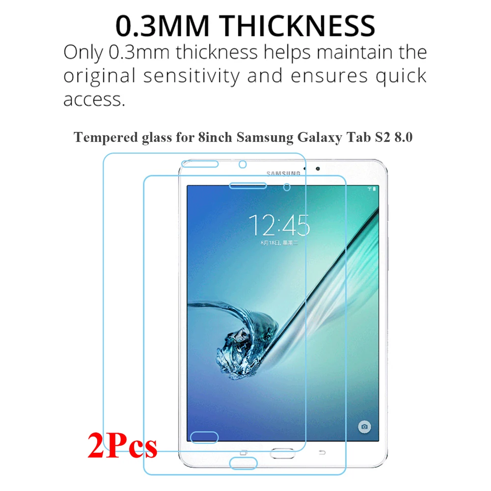 2Pcs/Pack for Samsung Galaxy Tab S2 8.0 Screen Protector Model SM-T713 T715T719 HD Tempered Glass for 8Inch Samsung SM-T710