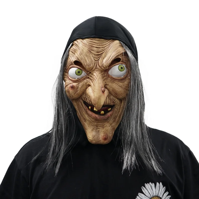 

Adult Ugly Old Witch Mask Scary Women Latex with Hair Halloween Party Costume Cosplay Props