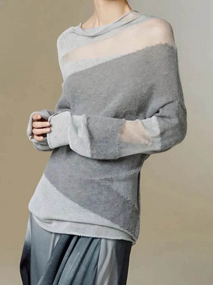 Zjaiss 2026 Summer Irregular Draped Neck Knit Women's T-Shirt Trendy Thin See-through Hollow Out Sun Protection Cover Up Top