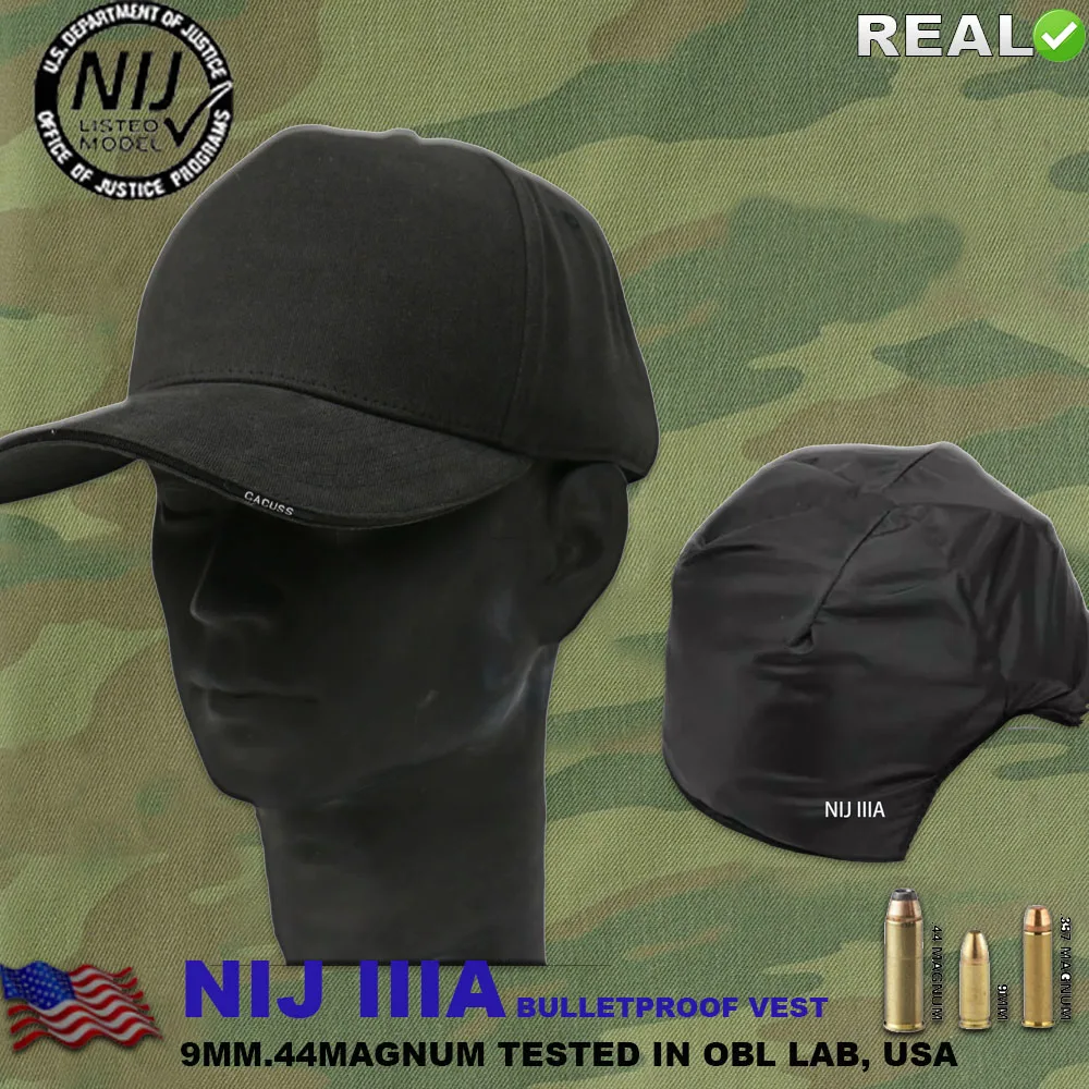 حقيقي NIJ IIIA UHMWPE لينة قبعة بيسبول مضادة للرصاص المستوى 3A 9MM.44mag رصاصة بلغت ذروتها قبعة خوذة السلامة المخفية في الهواء الطلق المدرسة