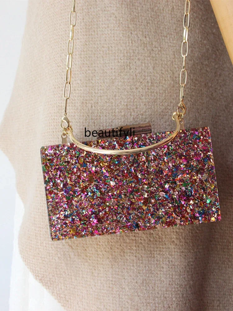 yj Fashionable All-Match One-Shoulder Crossbody Bag Colorful Sequined Acrylic Bag Light Luxury Portable Handbag