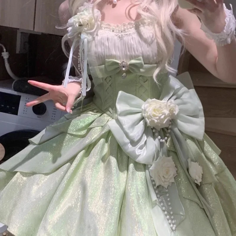 

Y2K Bow Lolita Dresses White Rose Skirt Jsk Princess Little Flower Cute Adult Sweet Lolita Dress Birthday A-line Dresses New