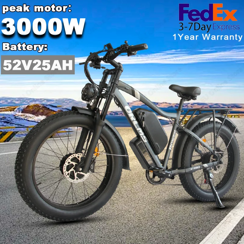 

ORLMS MX500 E Bike Peak 3000 Вт Двойной двигатель 52V25AH Электрический велосипед с литиевой батареей 24-дюймовые вездеходные толстые шины Электрический велосипед