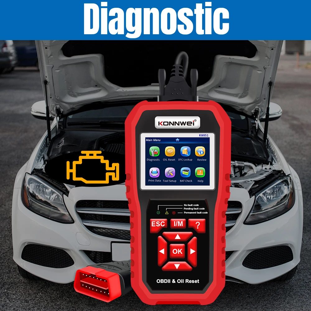 KONNWEI KW851 Car OBDII Diagnostic Scanner Oil Service Light Reset Read Clear Codes O2 Sensor Tester I/M Diagnostic Tool