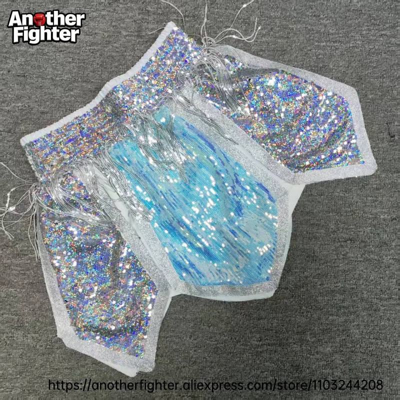 fight-kickboxing-training-shorts-premium-muay-thai-boxing-shorts-sparkly-blue-sequin-gladiator-shorts-martial-arts-mma-clothing