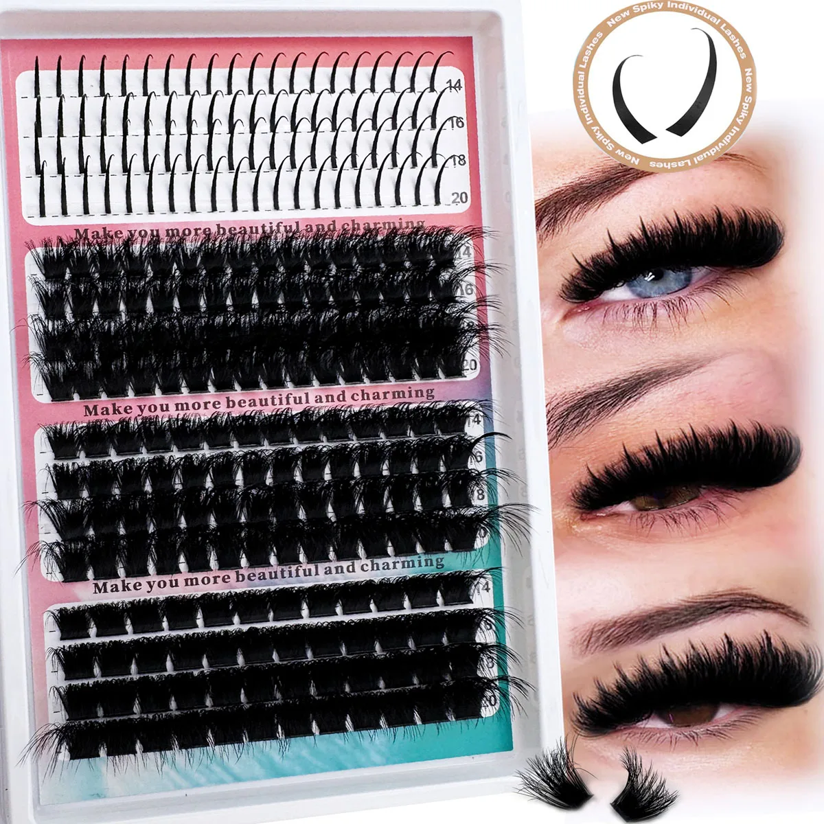Spikes40D-200D DIY Clustered False Eyelash Mixing Set -0.07mm 14-20mm Mix, D/DD Curly Natural Fluffy Style, Dramatic Eyelashes