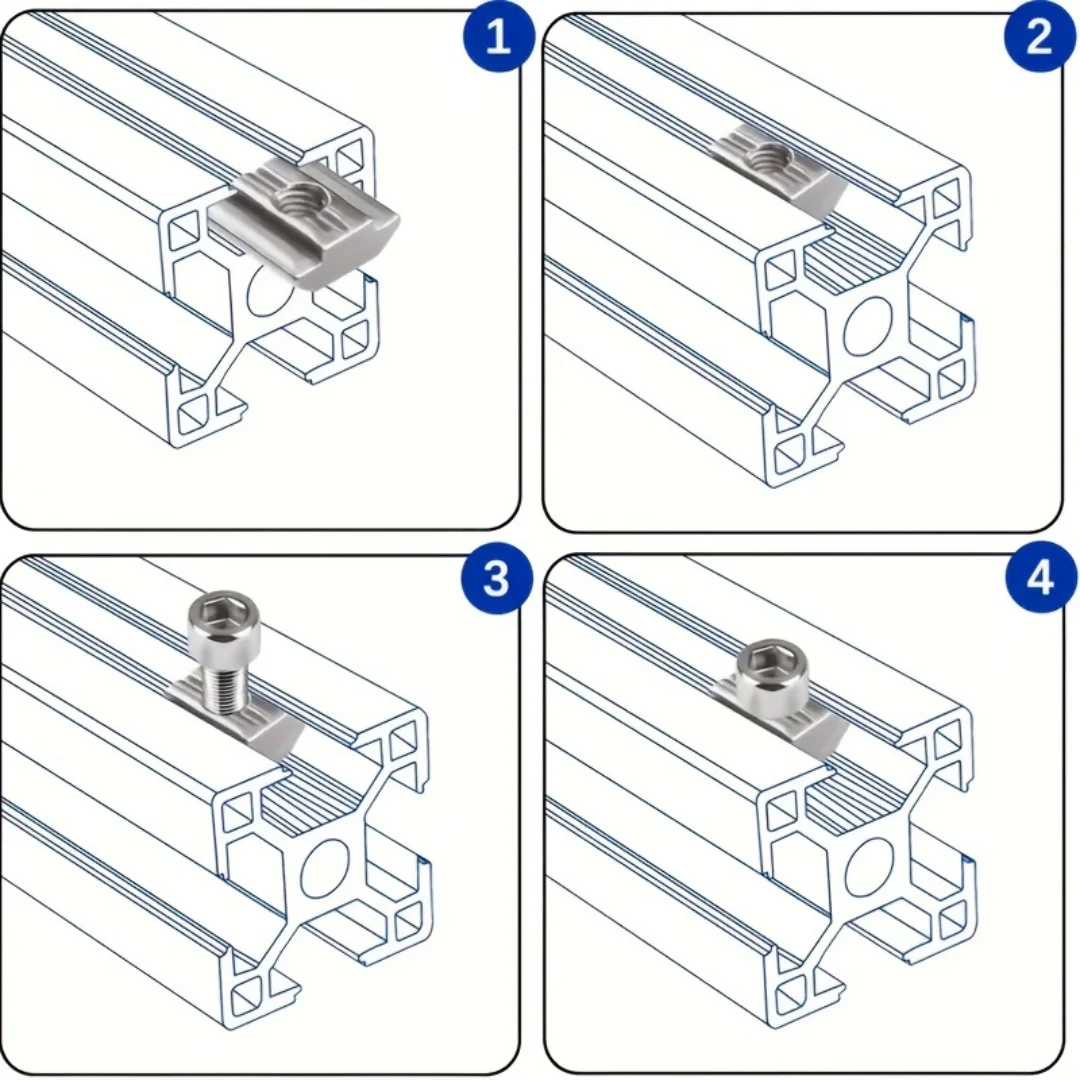 50 Stück, 25 Sätze, Edelstahl, M8, T-Nuten-Mutter-Set, Gleitmutter, Industriezubehör für Aluminiumprofile, Federklemme. – Detail 5