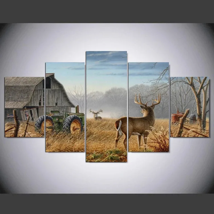 

Art Decoration 100CM High Definition Decorative Painting Printing Poster 5-piece Evening Deer Home Decoration Mural Painting