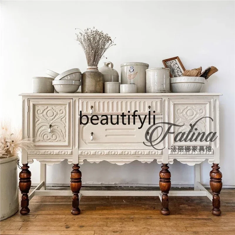 G French solid wood carving flower entrance cabinet light luxury European side cabinet neoclassical living room decoration cabin