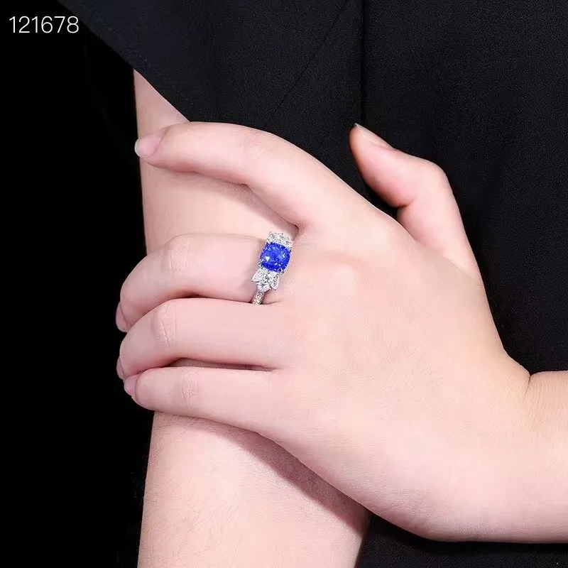 18K gold set with natural South African diamonds Sri Lanka natural unburned cornflower sapphire ring for men and women